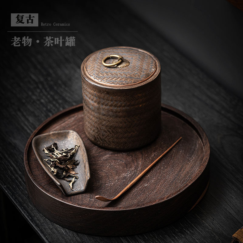 复古粗陶茶叶罐包装盒陶瓷密封存茶罐红茶绿茶普洱通用瓷罐茶仓