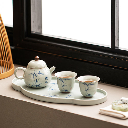 手绘竹子茶壶茶杯茶盘整套泡茶器