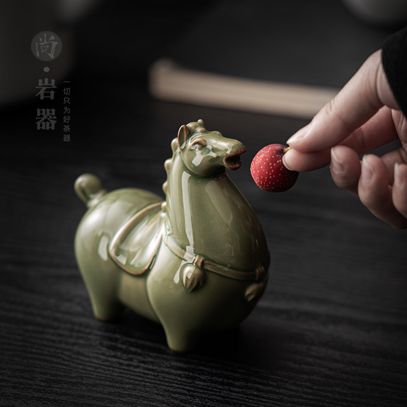 复古陶瓷绿马茶宠茶盘摆件创意精品小马茶玩办公室茶道配件摆设,餐饮具,茶宠摆件,淘宝优惠券,粉丝福利购,淘宝优惠卷