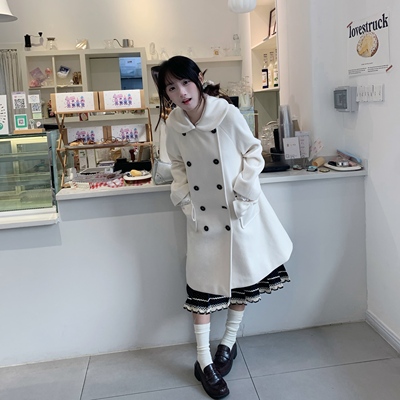 Lulucake双排扣毛呢大衣