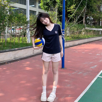 学院风短袖T恤v领套装休闲女