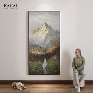 网红《细水长流代简约油墙画手绘背抽象肌理景墙客》厅沙发背景现