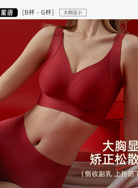 安娜蜜语侧收调整型本命年红色内衣女大码防下垂大胸显小文胸套装