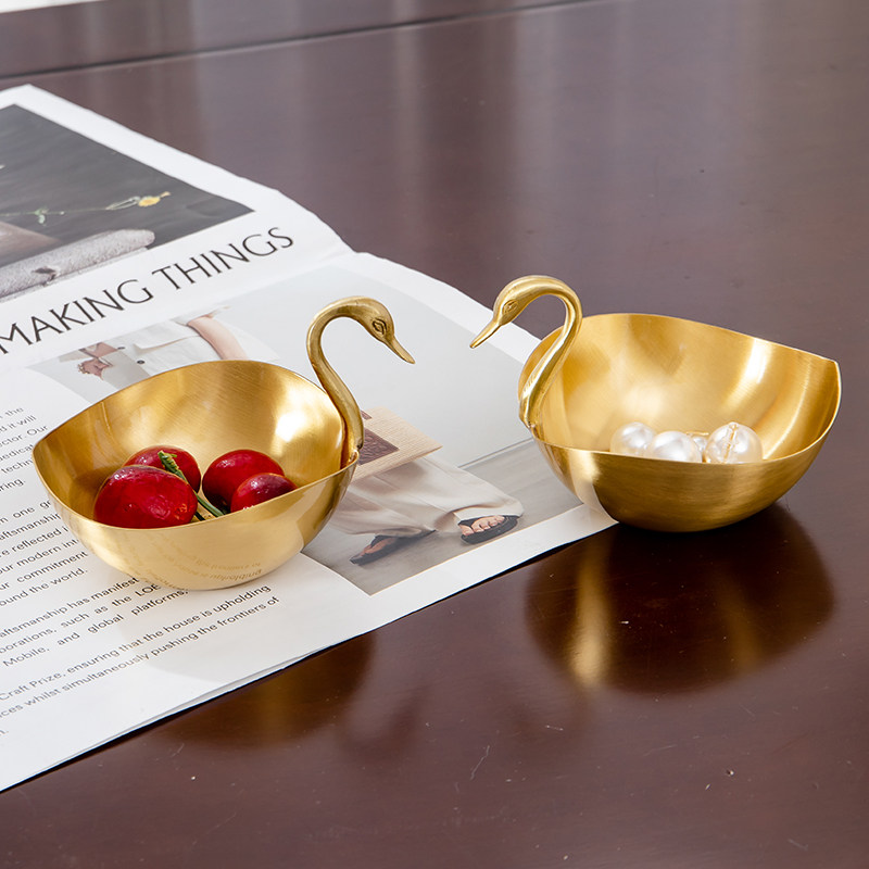 黄铜天鹅美式杂物收纳盘零食盘家用卧室客厅茶几梳妆台果盘果篓