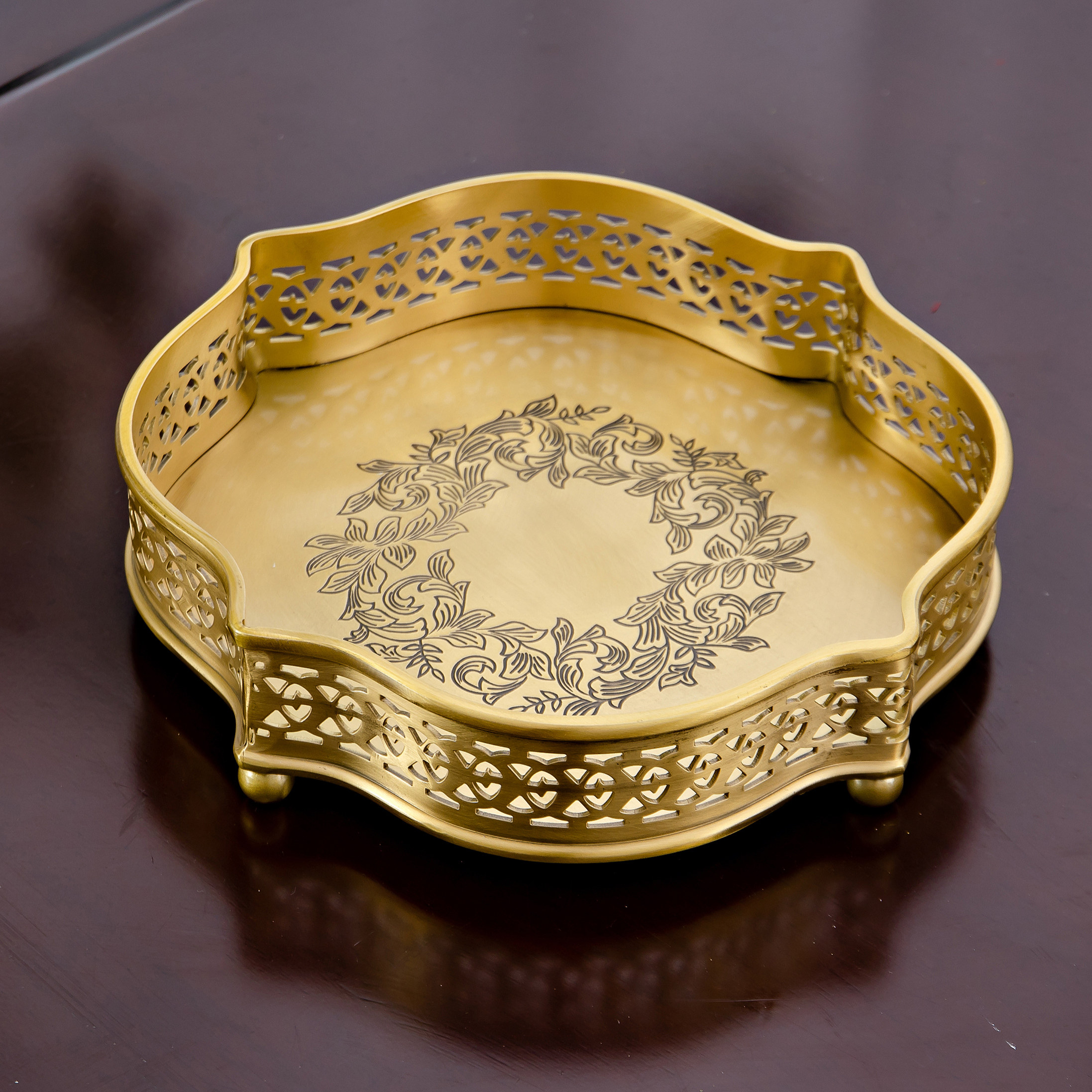 复古黄铜镂空雕花美式杂物收纳盘零食盘家用卧室客厅茶几果盘果篓,家居饰品,果盘/果篓,淘宝优惠券,粉丝福利购,淘宝优惠卷