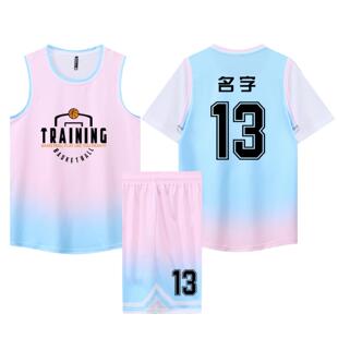 美式篮球服定制套装男渐变色假两件球衣短袖女学生比赛训练服印字
