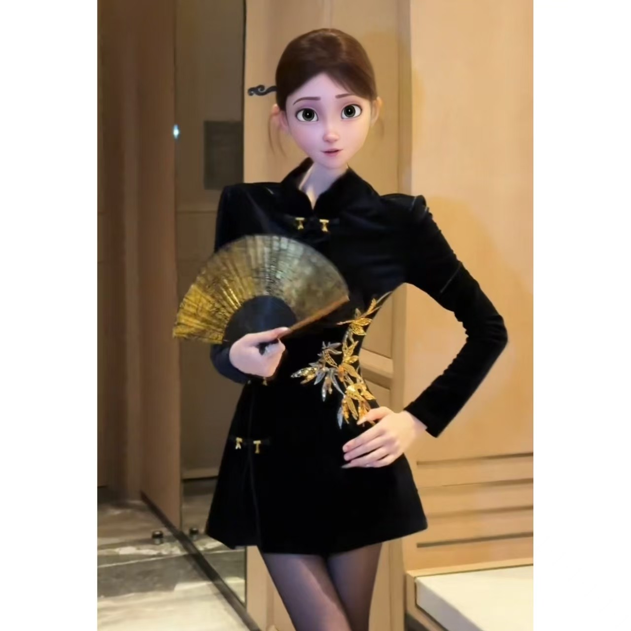 2026新中式国风旗袍金竹盘扣式秋冬时尚亮片丝绒上衣毛呢短裤套装,女装/女士精品,时尚套装,淘宝优惠券,粉丝福利购,淘宝优惠卷