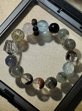 原创高档高频水晶多宝黑发碧玺发半盆幽灵灰月海蓝宝银耀【H168】