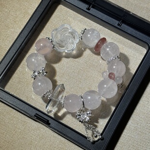 原创白水晶牡丹果冻马粉+冰马粉16mm白水双尖草莓平安扣【H16】