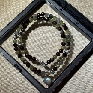 「项链」银耀石6mm+沙佛莱+灰月光+星辉骨干水晶项链