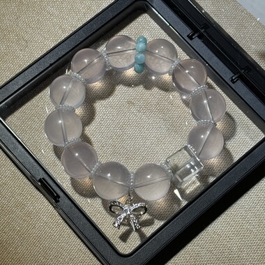 原创六芒星莫桑比克粉晶17mm+天河石+绿幽灵方糖大颗粒【H297】