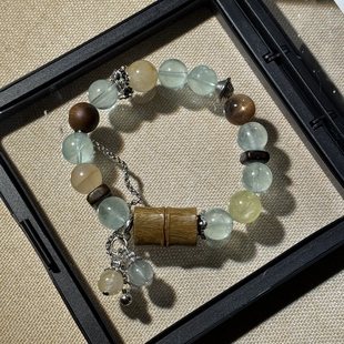 原创绿檀竹节+绿萤石星辉骨干黑金骨干+樱花玛瑙11mm沉香【H151】