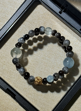 原创黑爆闪海蓝宝金沙千层绿幽灵绿萤石菩提星辉骨干银耀【H296】