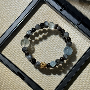 原创黑爆闪海蓝宝金沙千层绿幽灵绿萤石菩提星辉骨干银耀【H296】