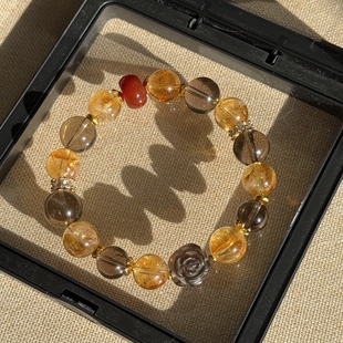 176 黄塔晶茶晶11mm旺财手串 茶晶花朵 原创南红平安扣墩子