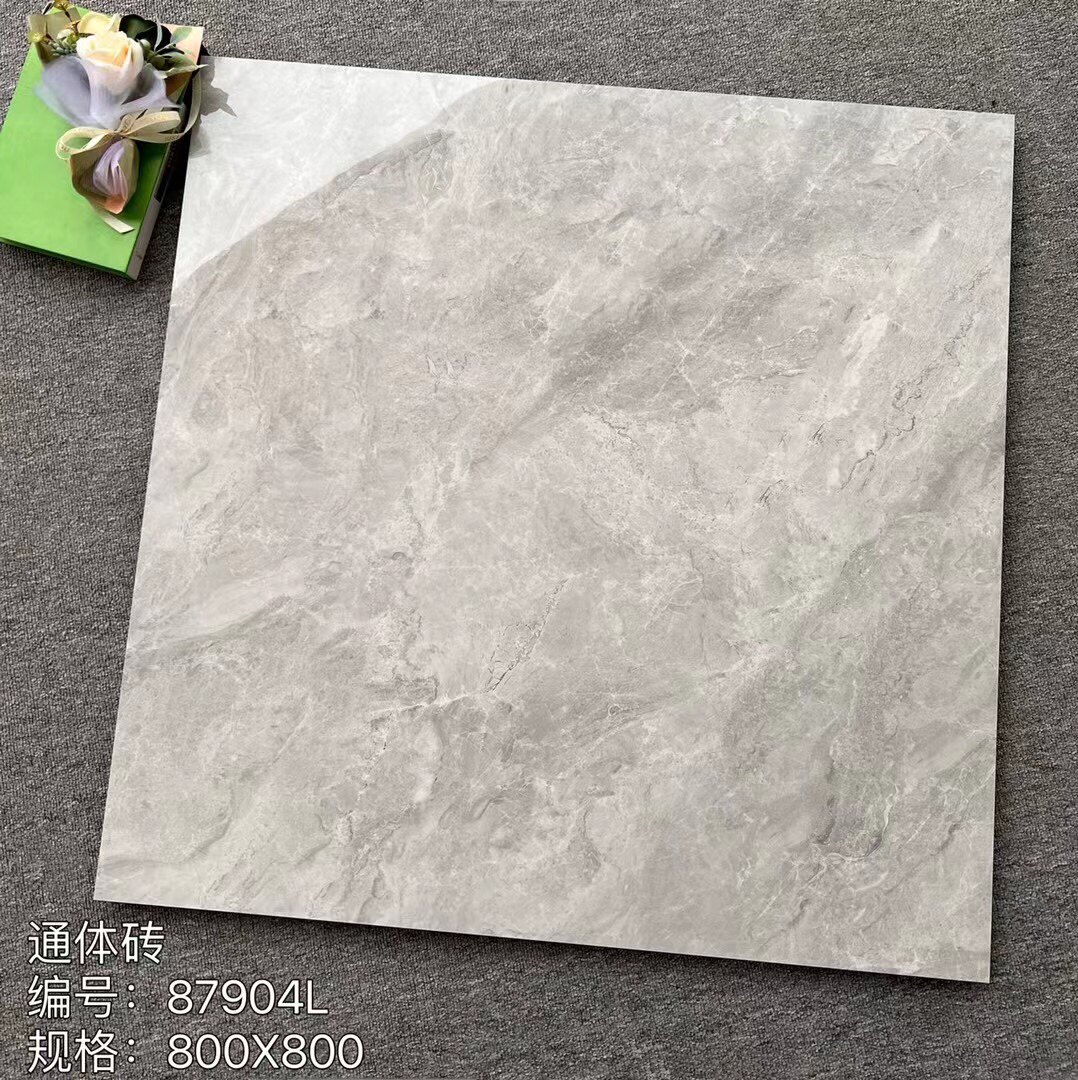 地板砖大理石800x800亮光瓷砖客厅过道全抛通体砖现代简约灰色砖