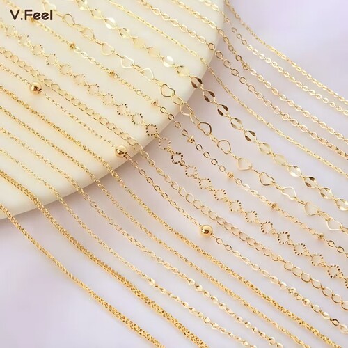 14K包金保色细链条圆扁O字链配件