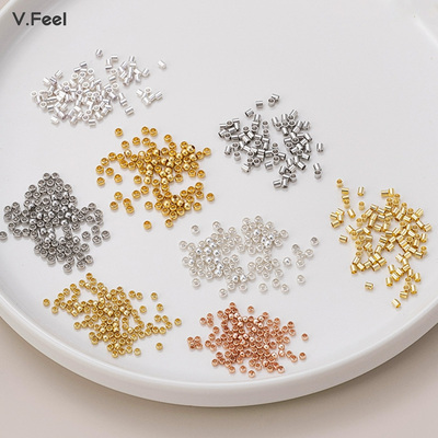 18k包金定位珠可夹扁收尾卡扣白银色钢丝固定diy项链手链手工配件