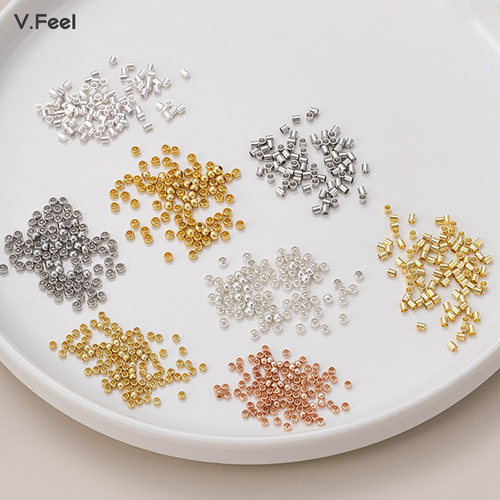 18k包金定位珠可夹扁收尾卡扣白银色钢丝固定diy项链手链手工配件