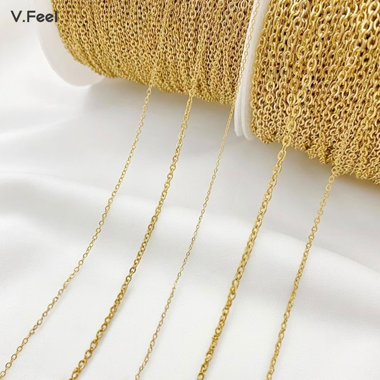 14K包金镀真金链子细链条流苏O字链延长diy项链珍珠手链材料配件