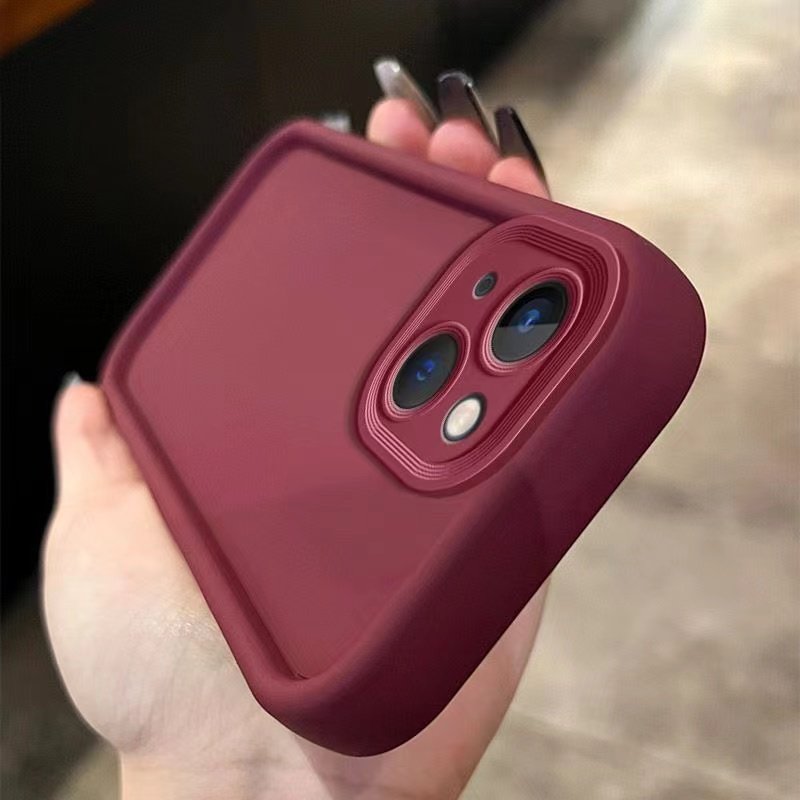 适用苹果13手机壳简约新款iphone14pro棕色12全包11防摔镜头se3酒红色高级感15pm纯色创意mini情侣16plus套8p