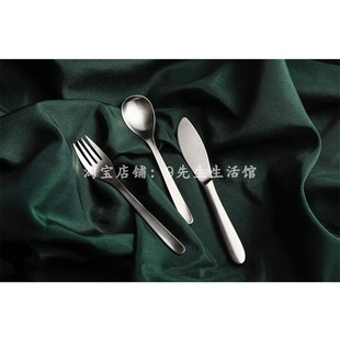 小众设计牛扒主餐刀叉勺搅拌咖啡水果餐具套装拉丝银色304不锈钢