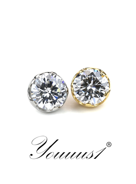Youuus1钛合金耳钉新款平底抓钻一个装超闪7A锆石4.5mm直径高抛光