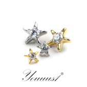 Youuus1 钛合金耳钉mini海星一个装 金银双色超可爱5a锆石f136热销