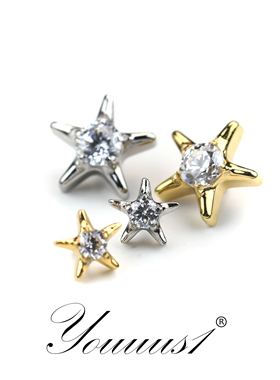 Youuus1 钛合金耳钉mini海星一个装金银双色超可爱5a锆石f136热销