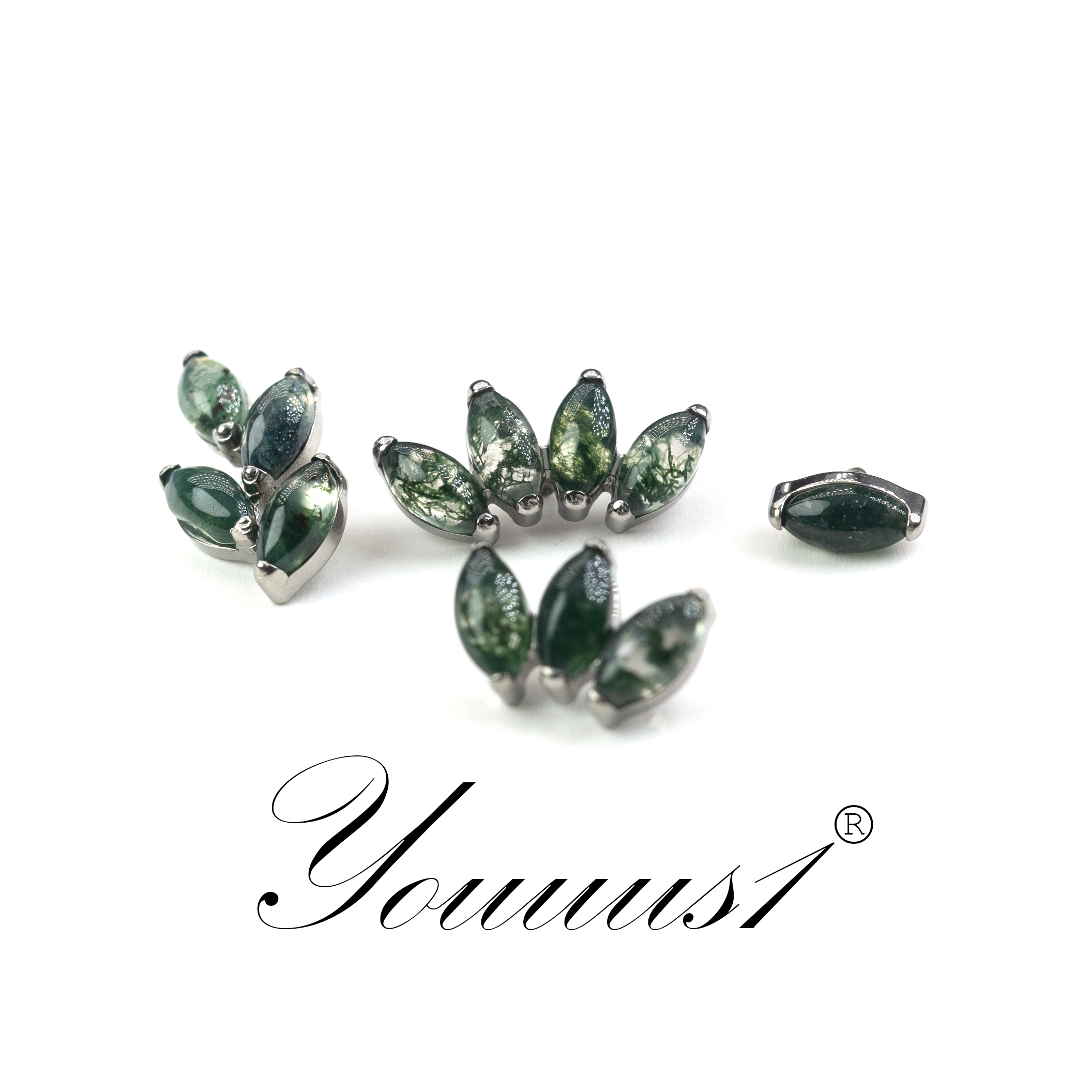 新中式天然石钛合金耳钉