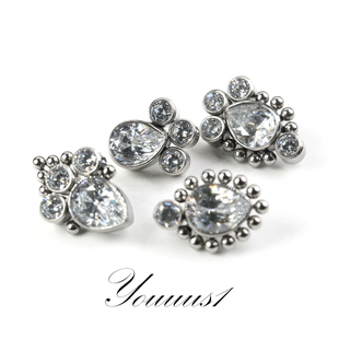 Youuus1 钛合金耳钉复古宫廷风欧美热销银色超闪锆石微镶工艺热销