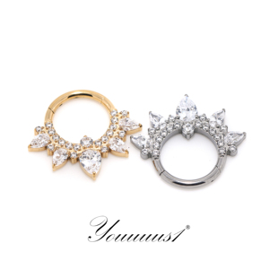 Youuus1钛合金耳环女王之环超闪锆石一个装鼻中隔Daith环通用热销