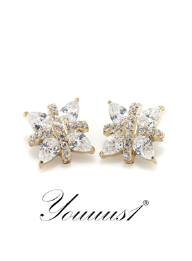 Youuus1 钛合金耳钉十字莲星14k金色版1.2mm粗一个装超闪锆石热销