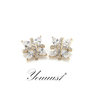 Youuus1 钛合金耳钉十字莲星14k金色版1.2mm粗一个装超闪锆石热销