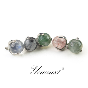 Youuus1钛合金耳钉天然石抓镶中式风古风耳骨钉小众热销男女通用