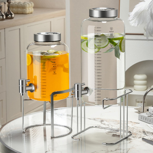 带龙头冷水壶大容量饮料桶可乐桶果汁桶家用玻璃凉水壶玻璃杯套装