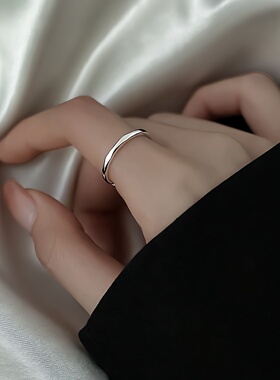 s999足银几何戒指女 轻奢素圈食指戒尾戒开口可调节小众ins感