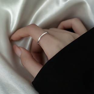s999足银几何戒指女 轻奢素圈食指戒尾戒开口可调节小众ins感