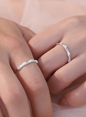 s999足银新中式竹定情侣对戒文艺个性国风礼物指环开口可调节情侣