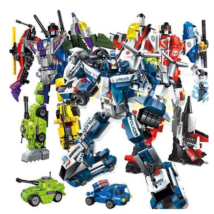 启蒙积木儿童拼装玩具六8合一乐高式疾风战将天谴者神合体机器人