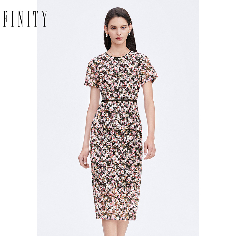 FINITY2024年秋季印花连衣裙气质法式休闲设计感中长款裙子女