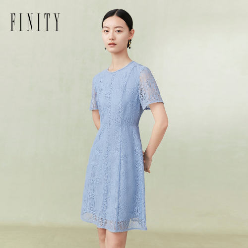 FINITY菲妮迪品牌连衣裙2024春夏简约休闲风圆领百搭A字裙子女