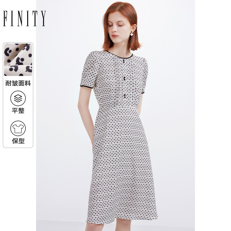 FINITY菲妮迪印花连衣裙夏季荷叶边耐皱设计气质减龄A字裙子女