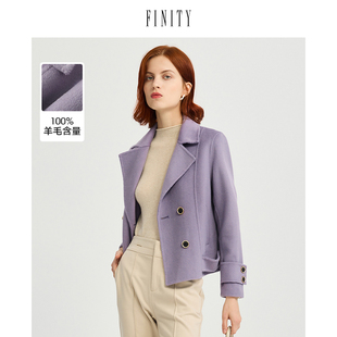 菲妮迪2024年秋冬毛呢外套宽松显瘦羊毛大衣女 100%羊毛