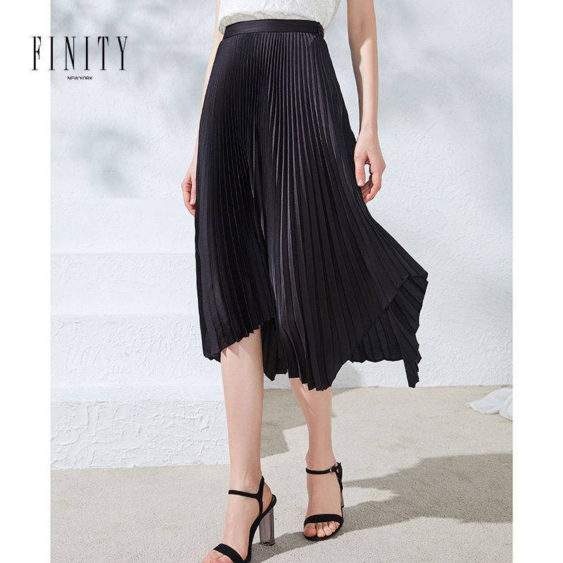 FINITY菲妮迪半身裙女春装简约不规则下摆宽松气质百褶短裙女
