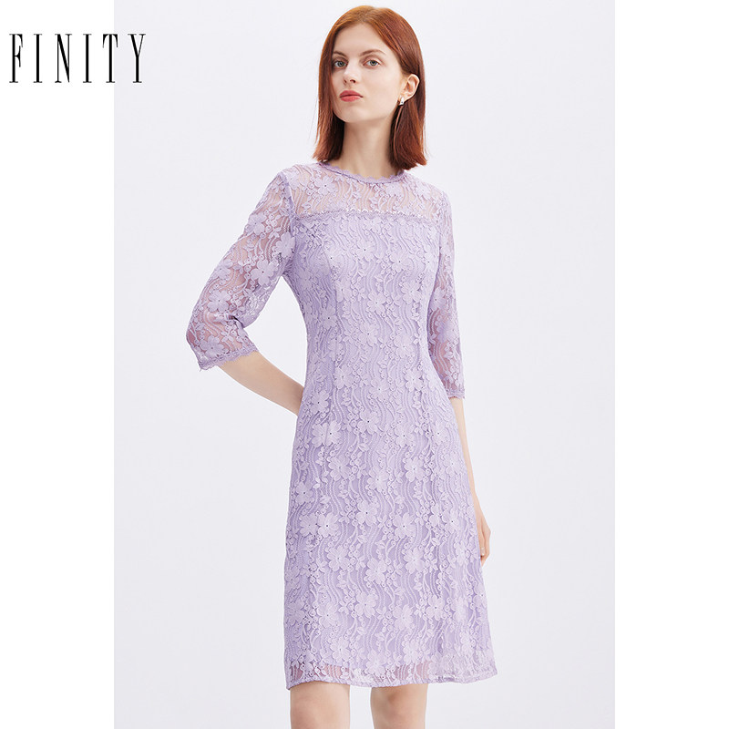 FINITY2024年秋季连衣裙女时尚气质修身收腰显瘦中长款裙子女