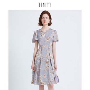 FINITY菲妮迪夏装雪纺印花连衣裙女小清新气质浪漫中长款裙子