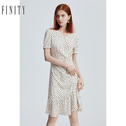FINITY菲妮迪品牌连衣裙夏季简约设计感时尚V领短袖A字裙子女
