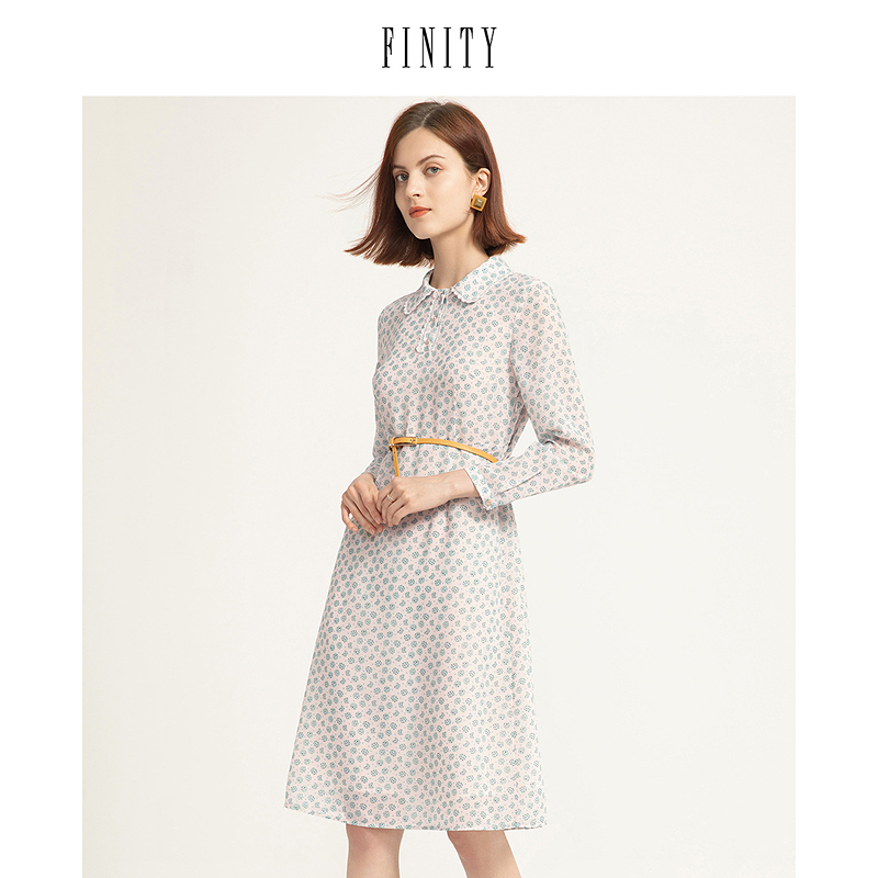 FINITY2024年秋装波点连衣裙女娃娃领气质法式宽松中长款裙子