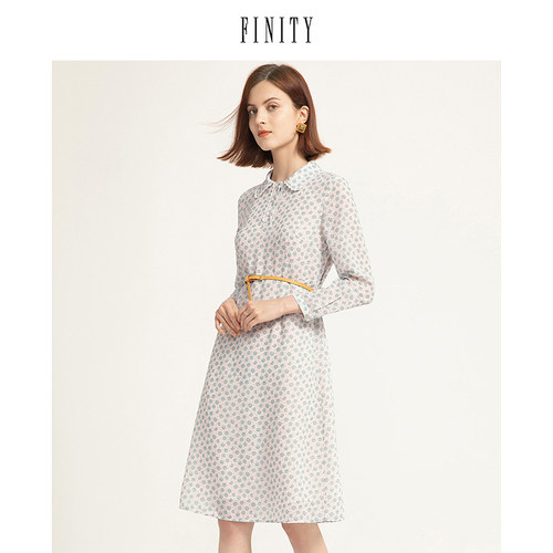 FINITY2024年秋装波点连衣裙女娃娃领气质法式宽松中长款裙子